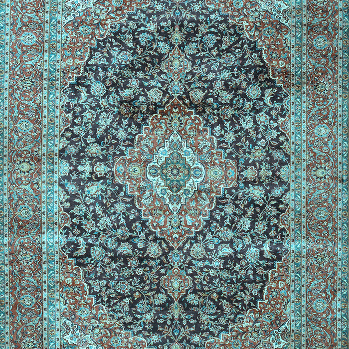 Machine Washable Medallion Light Blue Traditional Rug, wshtr3394lblu