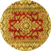 Round Machine Washable Medallion Yellow Traditional Rug, wshtr3395yw