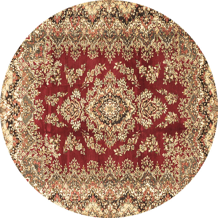 Round Machine Washable Medallion Brown Traditional Rug, wshtr3395brn