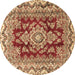 Round Machine Washable Medallion Brown Traditional Rug, wshtr3395brn