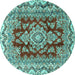 Round Medallion Turquoise Traditional Rug, tr3395turq