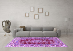 Machine Washable Medallion Purple Traditional Area Rugs in a Living Room, wshtr3395pur