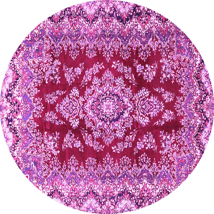 Round Machine Washable Medallion Pink Traditional Rug, wshtr3395pnk