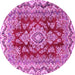 Round Machine Washable Medallion Pink Traditional Rug, wshtr3395pnk