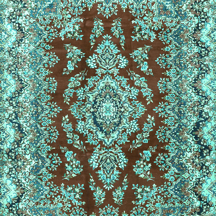 Machine Washable Medallion Turquoise Traditional Area Rugs, wshtr3395turq