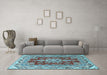 Machine Washable Medallion Light Blue Traditional Rug in a Living Room, wshtr3395lblu