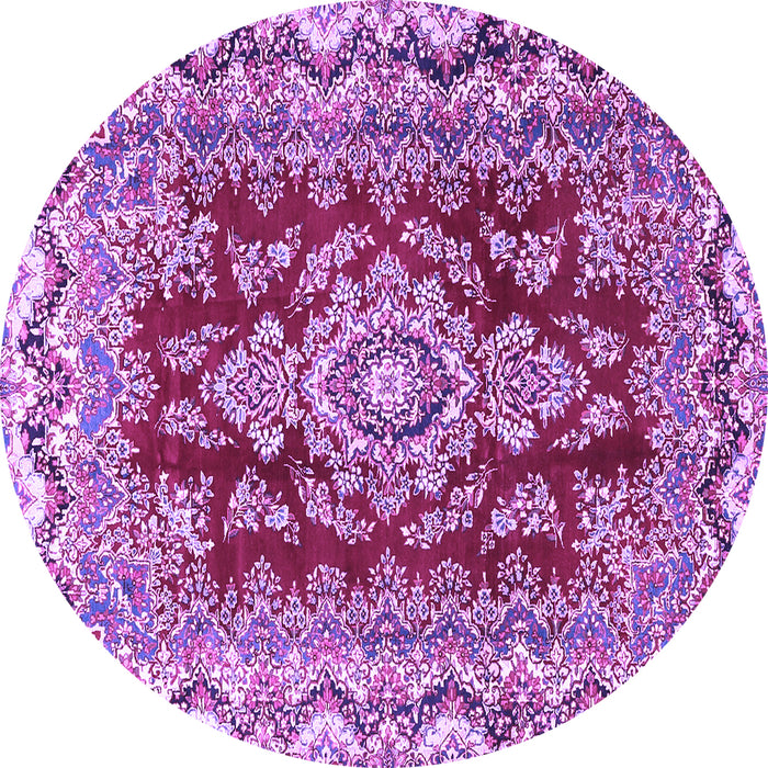 Round Machine Washable Medallion Purple Traditional Area Rugs, wshtr3395pur