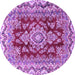 Round Machine Washable Medallion Purple Traditional Area Rugs, wshtr3395pur