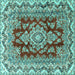 Square Machine Washable Medallion Turquoise Traditional Area Rugs, wshtr3395turq