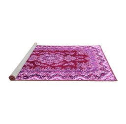 Sideview of Machine Washable Medallion Pink Traditional Rug, wshtr3395pnk