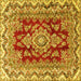 Square Machine Washable Medallion Yellow Traditional Rug, wshtr3395yw