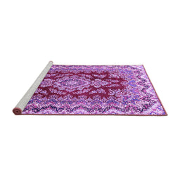 Sideview of Machine Washable Medallion Purple Traditional Area Rugs, wshtr3395pur
