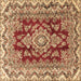 Square Machine Washable Medallion Brown Traditional Rug, wshtr3395brn