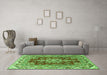 Machine Washable Medallion Green Traditional Area Rugs in a Living Room,, wshtr3395grn