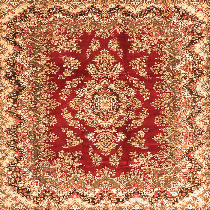 Round Machine Washable Medallion Orange Traditional Area Rugs, wshtr3395org