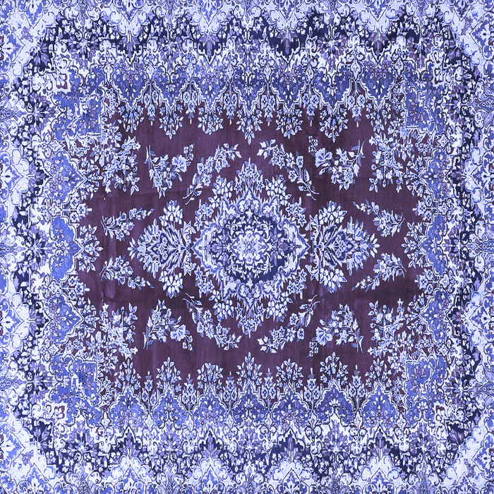 Square Machine Washable Medallion Blue Traditional Rug, wshtr3395blu