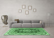 Machine Washable Medallion Emerald Green Traditional Area Rugs in a Living Room,, wshtr3395emgrn