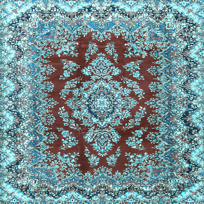 Square Machine Washable Medallion Light Blue Traditional Rug, wshtr3395lblu