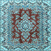 Square Machine Washable Medallion Light Blue Traditional Rug, wshtr3395lblu