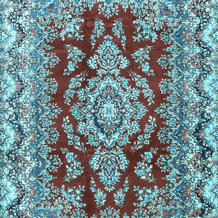 Machine Washable Medallion Light Blue Traditional Rug, wshtr3395lblu