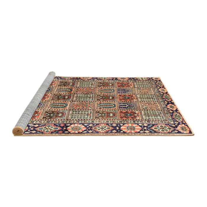 Sideview of Machine Washable Traditional Red Brown Rug, wshtr3396