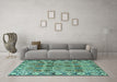 Machine Washable Persian Turquoise Traditional Area Rugs in a Living Room,, wshtr3396turq