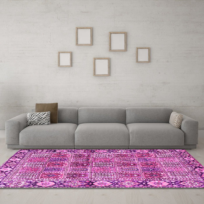 Machine Washable Persian Pink Traditional Rug in a Living Room, wshtr3396pnk