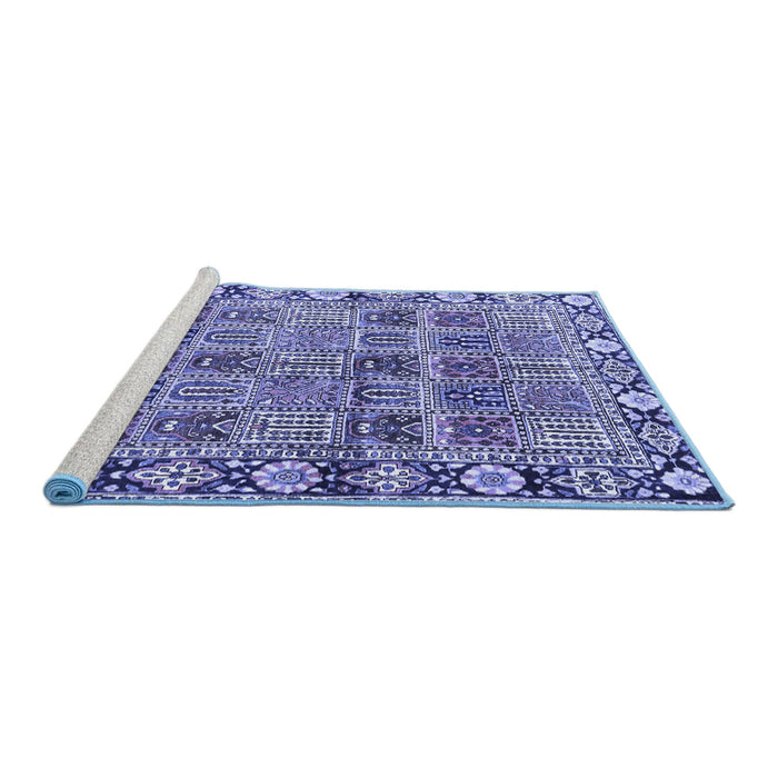 Sideview of Machine Washable Persian Blue Traditional Rug, wshtr3396blu