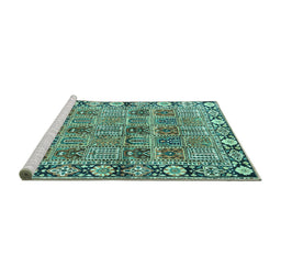 Sideview of Machine Washable Persian Turquoise Traditional Area Rugs, wshtr3396turq