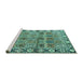 Sideview of Machine Washable Persian Turquoise Traditional Area Rugs, wshtr3396turq