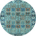 Round Machine Washable Persian Light Blue Traditional Rug, wshtr3396lblu