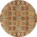 Round Machine Washable Persian Brown Traditional Rug, wshtr3396brn