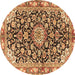 Round Medallion Brown Traditional Rug, tr3397brn