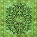 Round Machine Washable Medallion Green Traditional Area Rugs, wshtr3397grn