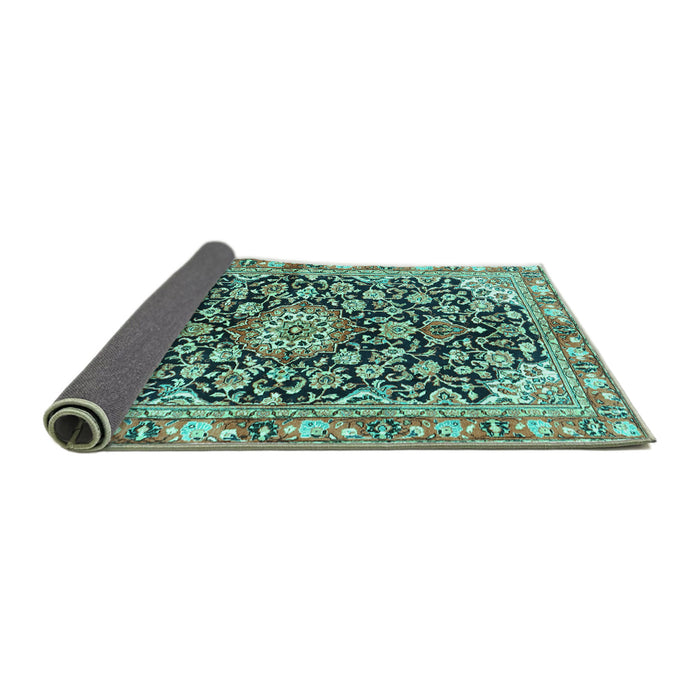 Sideview of Medallion Turquoise Traditional Rug, tr3397turq