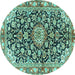 Round Machine Washable Medallion Turquoise Traditional Area Rugs, wshtr3397turq