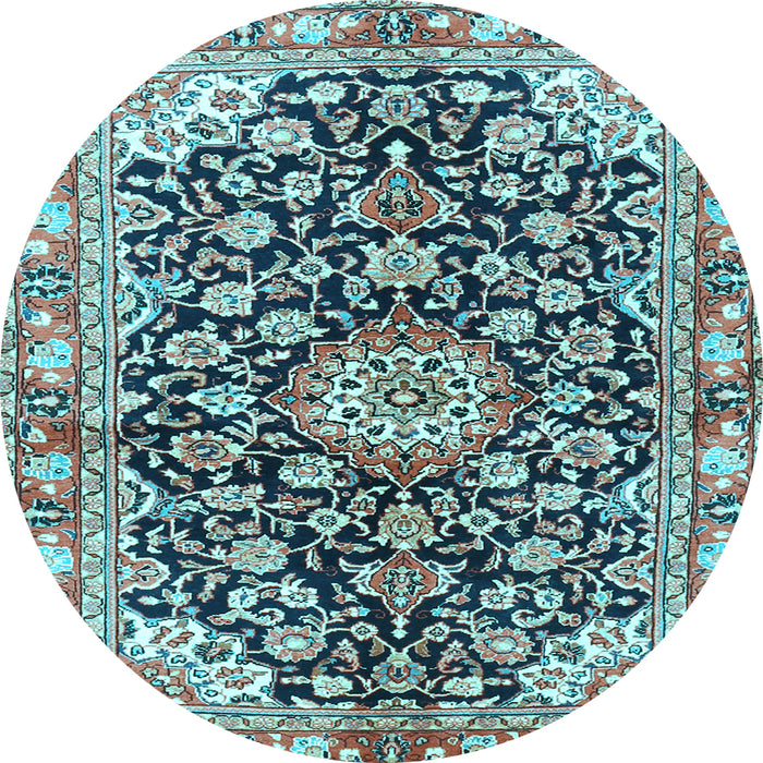 Round Medallion Light Blue Traditional Rug, tr3397lblu
