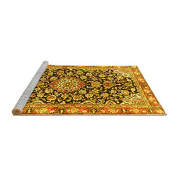 Sideview of Machine Washable Medallion Yellow Traditional Rug, wshtr3397yw