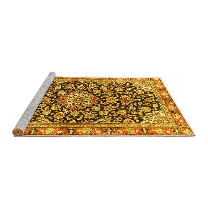 Sideview of Machine Washable Medallion Yellow Traditional Rug, wshtr3397yw