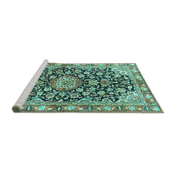 Sideview of Machine Washable Medallion Turquoise Traditional Area Rugs, wshtr3397turq