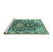 Sideview of Machine Washable Medallion Turquoise Traditional Area Rugs, wshtr3397turq