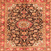 Round Machine Washable Medallion Orange Traditional Area Rugs, wshtr3397org