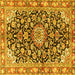 Square Machine Washable Medallion Yellow Traditional Rug, wshtr3397yw