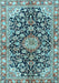 Machine Washable Medallion Light Blue Traditional Rug, wshtr3397lblu