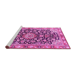 Sideview of Machine Washable Medallion Pink Traditional Rug, wshtr3397pnk