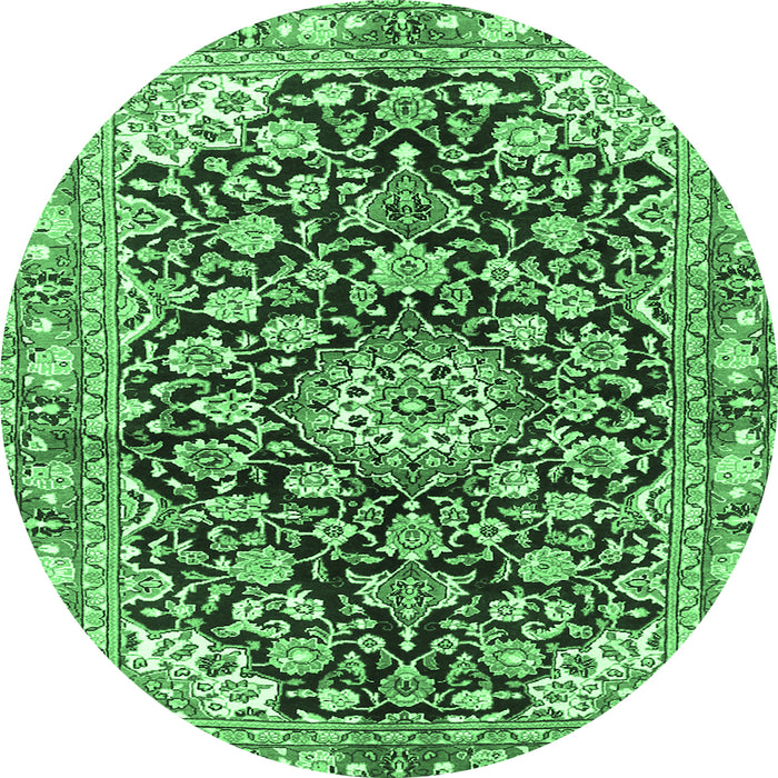 Round Machine Washable Medallion Emerald Green Traditional Area Rugs, wshtr3397emgrn