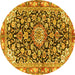 Round Machine Washable Medallion Yellow Traditional Rug, wshtr3397yw