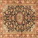 Square Machine Washable Medallion Brown Traditional Rug, wshtr3397brn