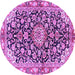 Round Machine Washable Medallion Purple Traditional Area Rugs, wshtr3397pur