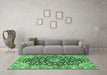 Machine Washable Medallion Emerald Green Traditional Area Rugs in a Living Room,, wshtr3397emgrn